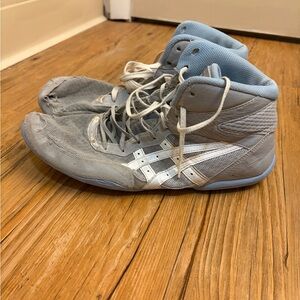 Gray and White ASIC Wrestling Shoes